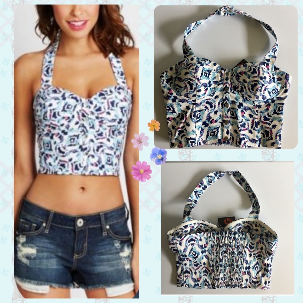 Guess Crop Bustier, removable pads & adjustable snaps for halter strap length